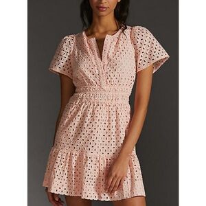 Anthropologie Somerset Mini Dress Eyelet Edition Pink Small Petite Somerset